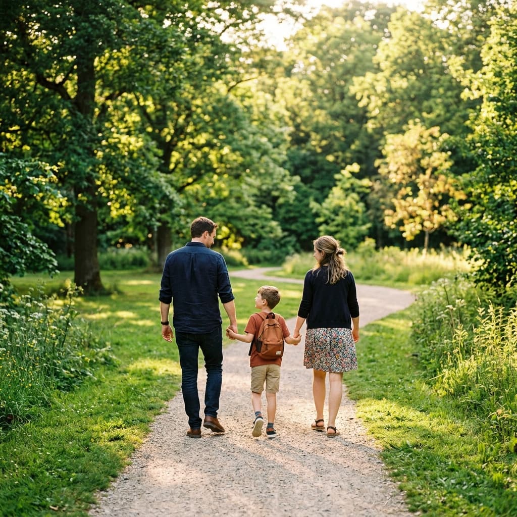 Family Walking in Green Park illustration